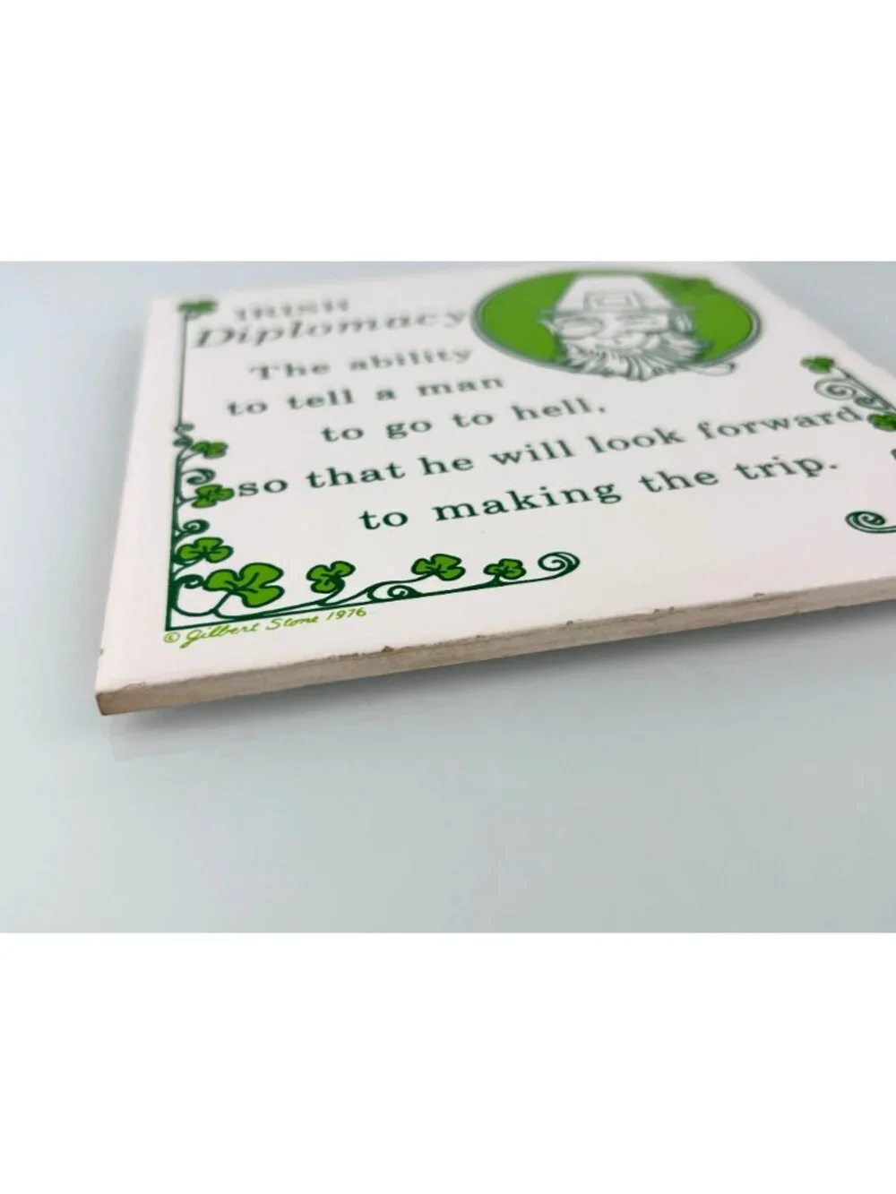 Vintage Gilbert Stone Irish Diplomacy Humor Quote Wall Tile Art Leprechaun READ